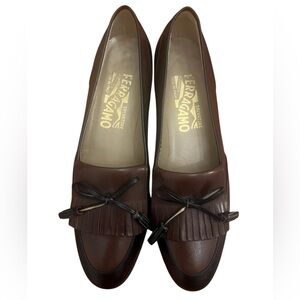 Ferragamo Women’s Kiltie Loafer Flats Shoes 5.5 AA Brown Black Two Tone